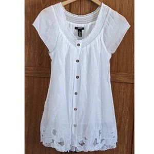Alfani I Blouse Romantic SummerEmbroidered Button Front Tulle